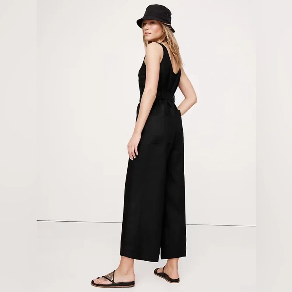 NEW! Banana Republic Black Linen Belted Wide-Leg Jumpsuit - Size 14 🌅4️⃣